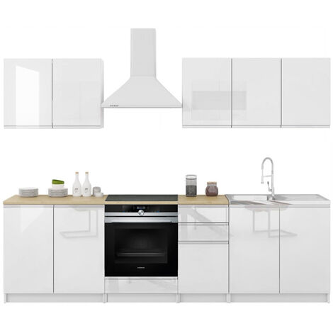 Dusine – Cuisine complète 7 éléments laqués blancs – Sans poignées – Longueur 2m60 – Pour four encastrable – Fabrication européenne