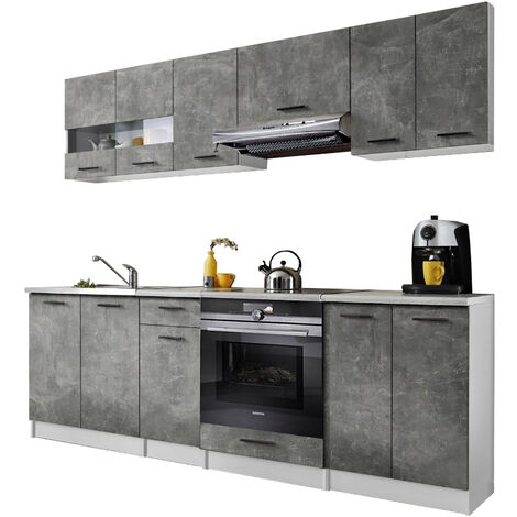 Dusine – Cuisine complète Bigo 8 éléments – Finition béton – Longueur 240 cm – Éléments modulables pour agencement personnalisé