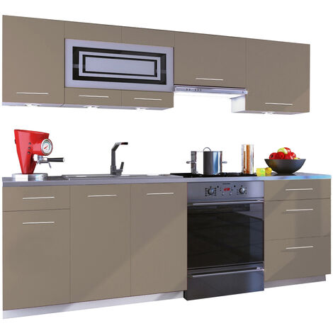 Dusine – Cuisine complète GIOVANNA 7 éléments – Taupe mat 2m40 – Caissons en mélaminé 18 mm – Poignées métalliques lourdes