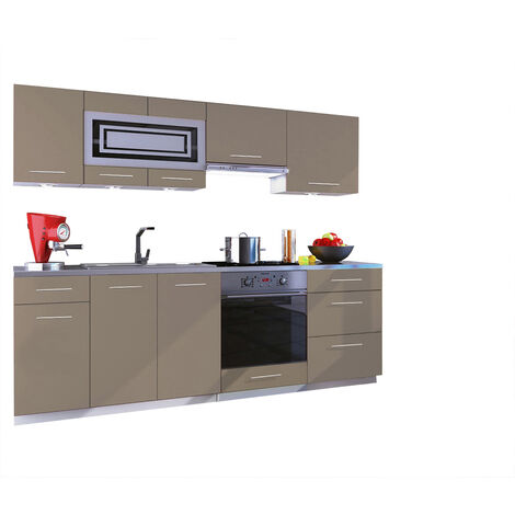 Dusine – Cuisine complète GIOVANNA 8 éléments – Taupe mat 2m40 – Mélaminé certifié FSC – Poignées métalliques – Casserolier et four encastrable
