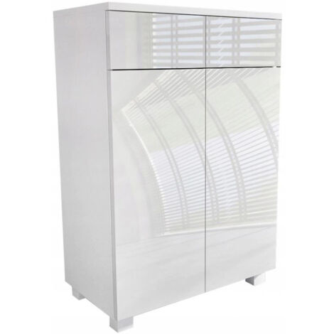 Dusine – Meuble bas de salle de bain 60 cm en mélaminé blanc laqué – Fixation murale ou sur pieds – Dimensions 60x34x77/82 cm – Fabrication européenne