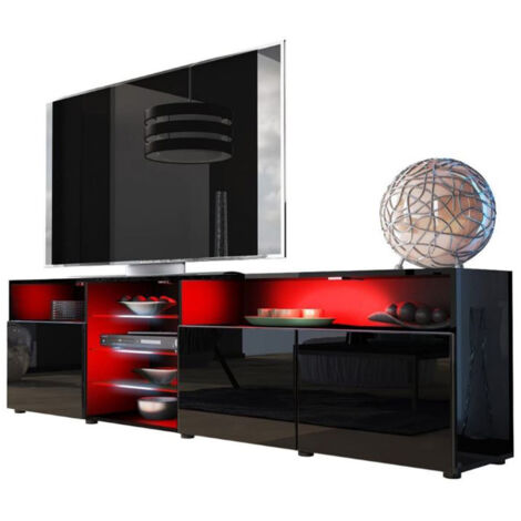 Dusine – Meuble TV Massimo 200 cm – Noir mat et laqué – 2 placards et 2 niches – Finition en acrylique – Production européenne