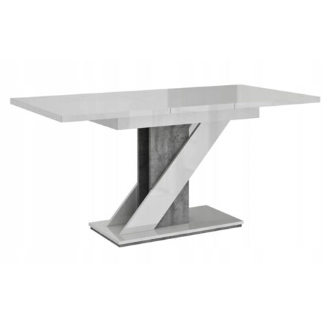 Dusine – Table à manger extensible 120-160 cm – Finition laquée blanche – Pied unique élégant – Système de rangement intégré pour rallonge