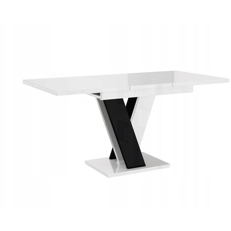 Dusine – Table à manger extensible 120-160 cm – Mélaminé blanc et noir laqué – Largeur 80 cm – Hauteur 75 cm – Fabrication européenne