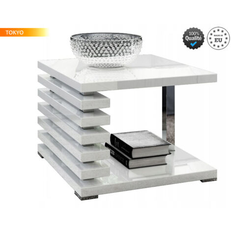 Dusine – Table basse carrée blanche laquée 60 x 60 cm – Mélaminé certifié FSC – Design moderne pour intérieur élégant – Facile d'entretien