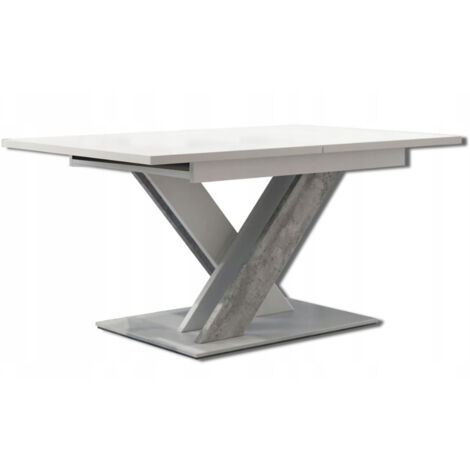 Dusine – Table extensible rectangulaire 140-180 cm – Mélaminé blanc et béton – Rangement intégré pour rallonge – Hauteur 75 cm