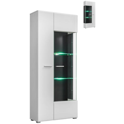 Dusine – Vitrine réversible blanche laquée et bois noir avec LED – Dimensions 80 x 35 x 190 cm – Fabrication européenne – Quincaillerie incluse - LED 80 X