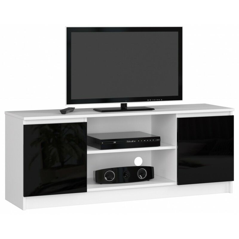 DUSK - Meuble TV style moderne salon - 140x55x40 - 2 portes+2 tablettes - Multimédia - Noir