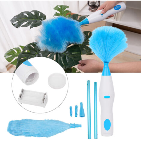 Duster électrique flexible à 180°: nettoyeur de fenêtres, volets et meubles avec brosse anti-statique, longue durée (4 piles AA, tubes d'extension)