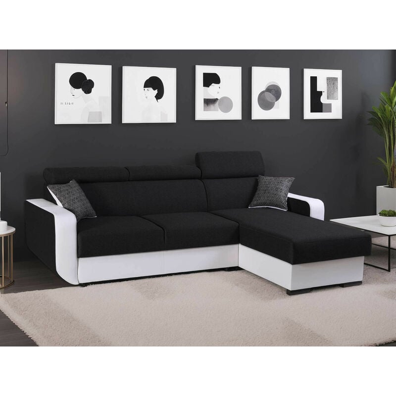 Canapé d'angle 4 places Noir Tissu Contemporain Confort