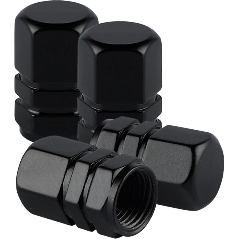 Dustproof Aluminum Tire Valve Caps for ATV, Car, Bicycle, Motorcycle, Hexagonal (4 Pieces, Black)