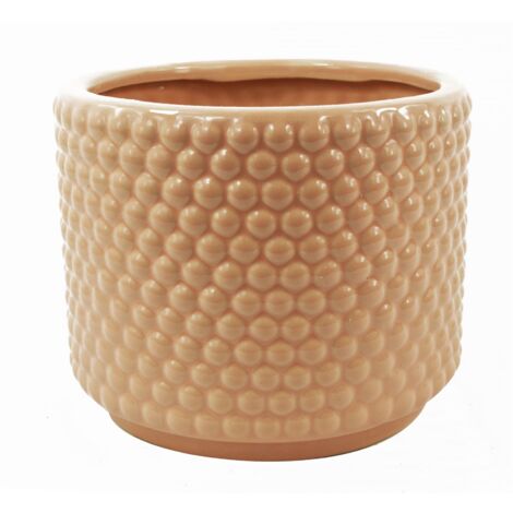 Dusty Pink Peach Raised Dots Ceramic Plant Pot 15 x 15 x 12.5cm