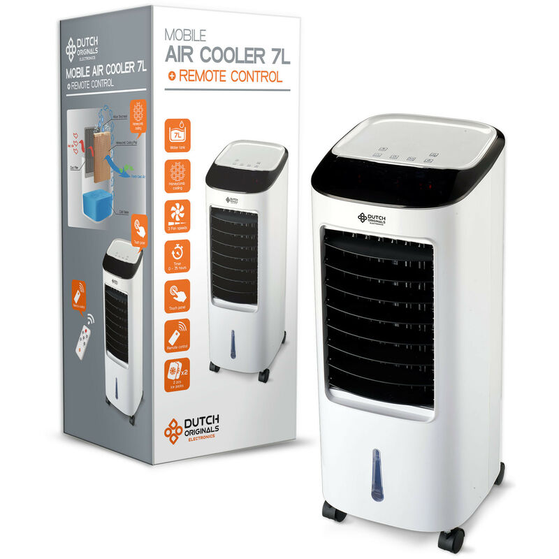 

Climatizador evaporativo con mando a distancia, Enfriador de aire, Ventilador humidificador móvil 3 en 1, Pantalla táctil, Timer 7.5 h, 2 cajas