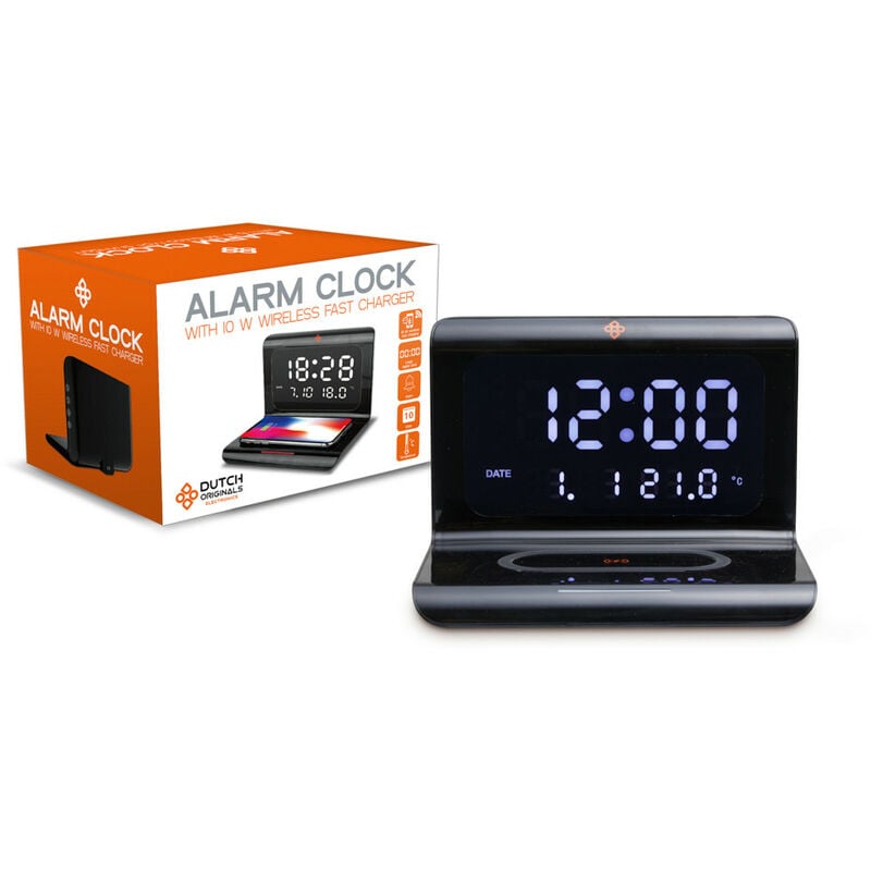 

Reloj despertador digital con radio, Reloj despertador digital, Reloj de carga de teléfono inalámbrico con temperatura, Snooze, pantalla LED - Dutch