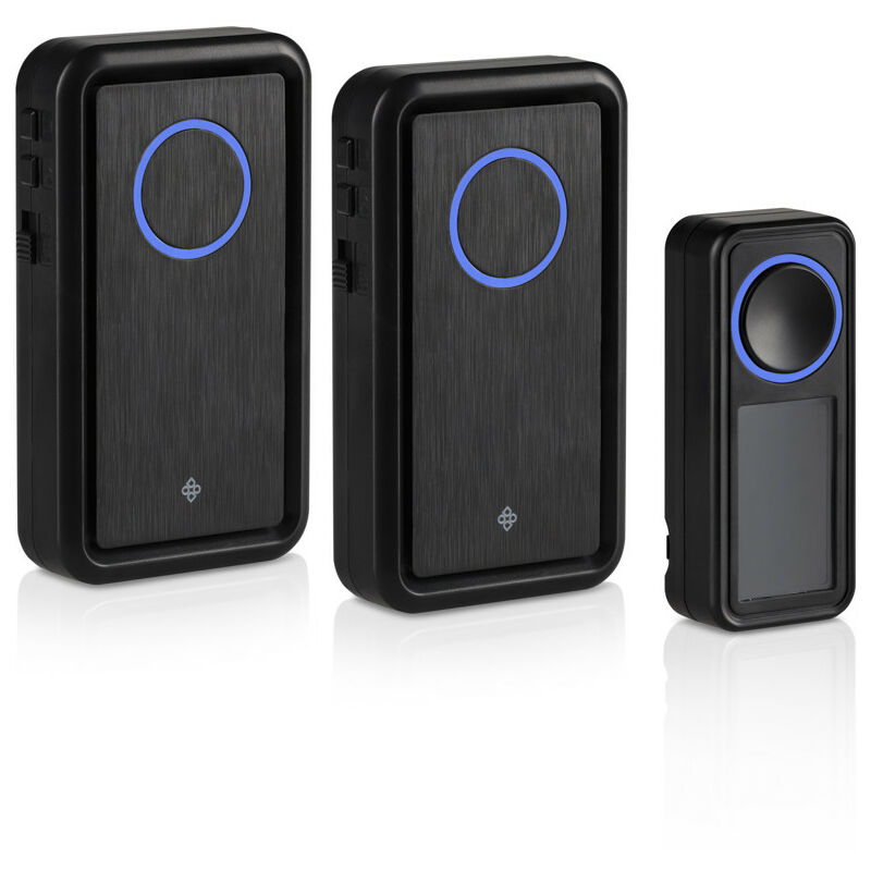 

DUTCH ORIGINALS Timbre Negro inalámbrico para casa, Timbre exterior IP44 impermeable, Timbre inalámbrico con 2 receptores y 1 transmitor de LED