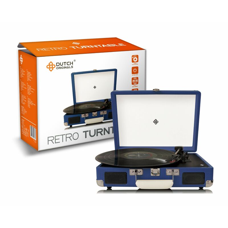 

Tocadiscos Retro, Reproductor de música con Entrada Audio, Altavoces Integrados, para vinilos o Dispositivos electrónicos, Forma de maletín (Azul