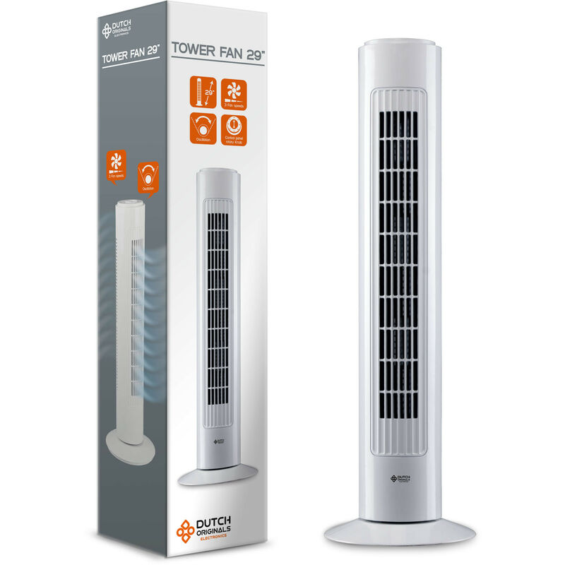 

Ventilador de torre silencioso 74cm, Ventilador de pie con oscilación autómatica 70°, 3 velocidades, ventilador columna 50 W - Dutch Originals