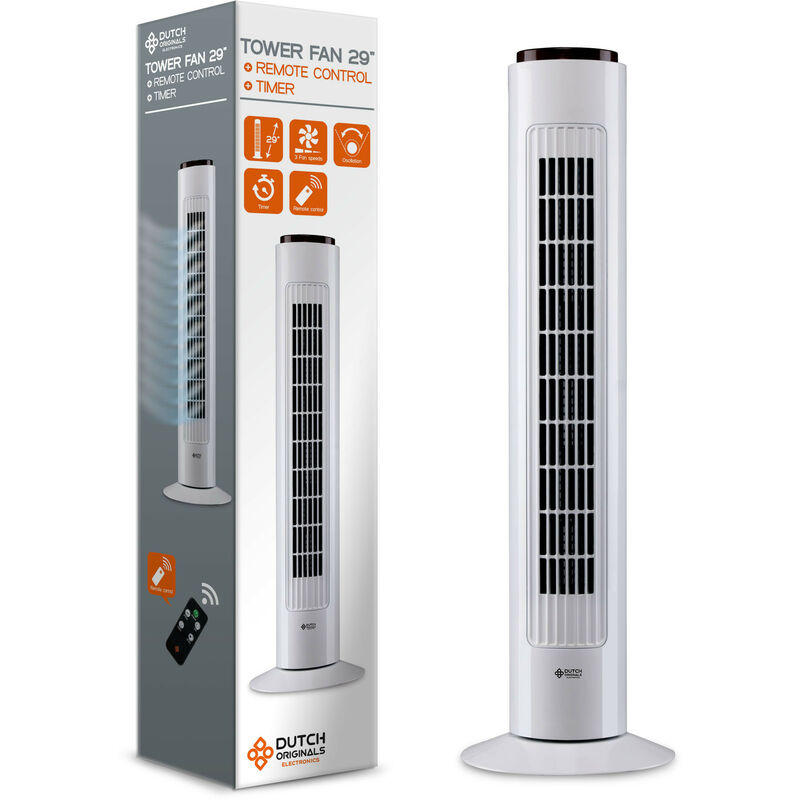 

Ventilador de torre silencioso con mando a distancia, 50W, Ventilador columna 74 cm, Ventilador de pie con oscilación autómatica 70°, 3 velocidades +