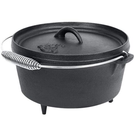 MM_UNVERIFIED_BRAND Dutch Oven Feuertopf Set El Fuego Gusseisen Topf Schmortopf BBQ Grillen Bräter 5,50 Liter