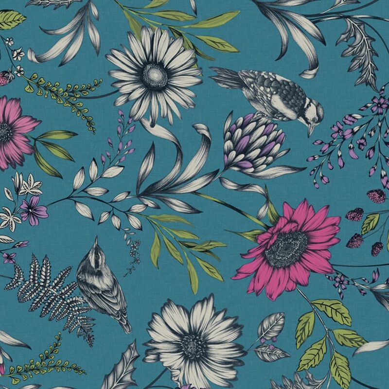

Papel de pared botánico y pájaros azul - Azul - Dutch Wallcoverings