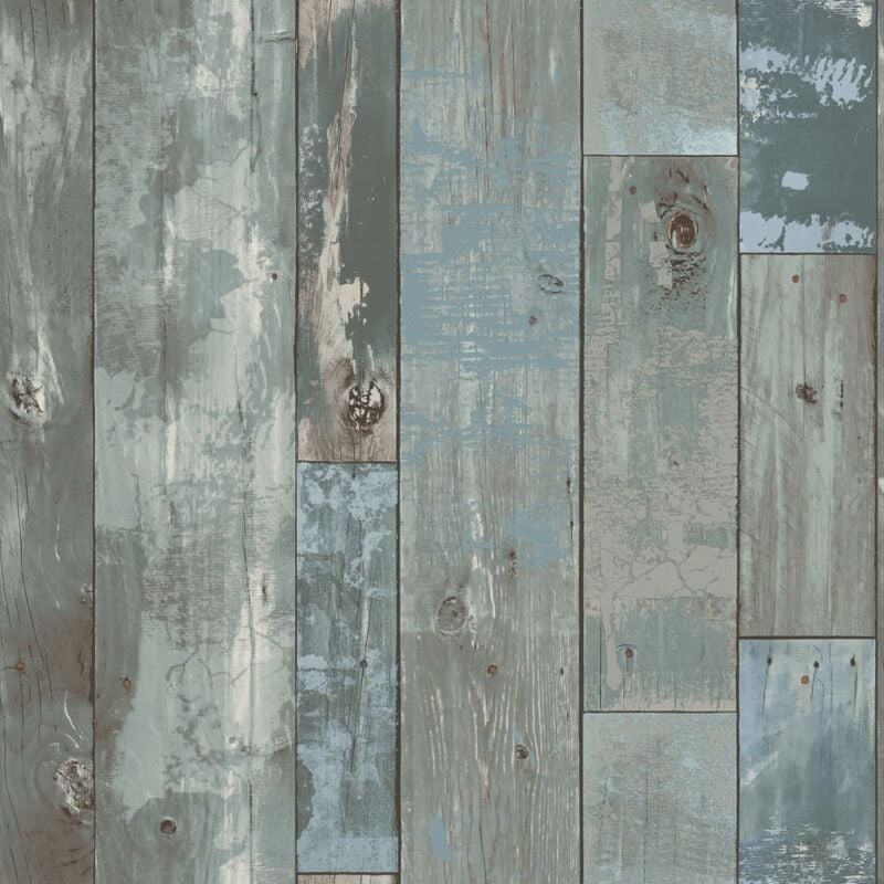 

DUTCH WALLCOVERINGS Papel de pared pintado trozos madera gris y azul - Gris