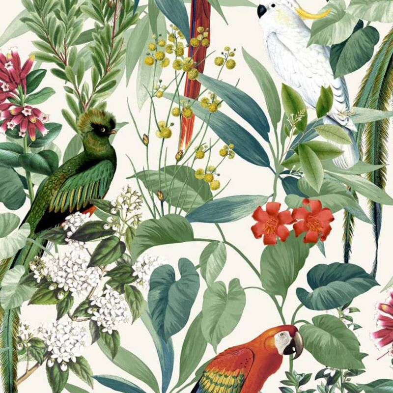 

Papel pintado pájaros tropicales blanco y verde - Blanco - Dutch Wallcoverings