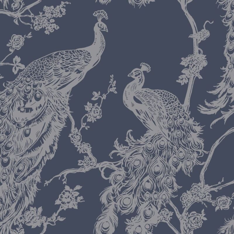 

Papel pintado pavo real azul marino y plateado - Multicolor - Dutch Wallcoverings