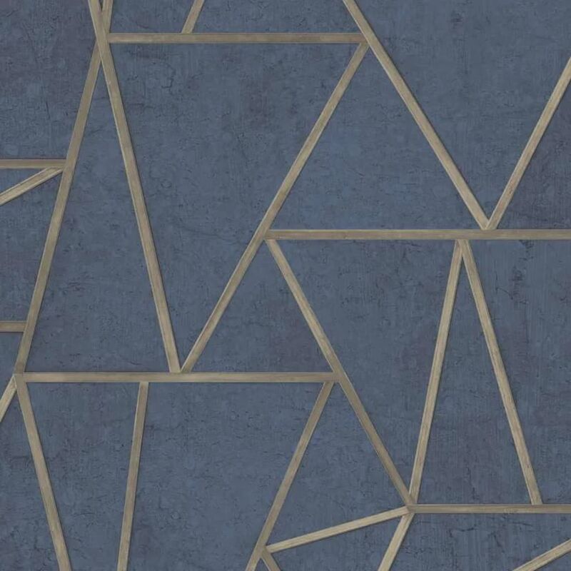 

Papel pintado triángulos azul petróleo y dorado - Azul - Dutch Wallcoverings