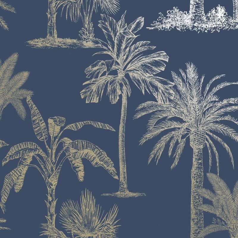 No Brand - Papier peint Arbres tropicaux Bleu et argenté dutch wallcoverings