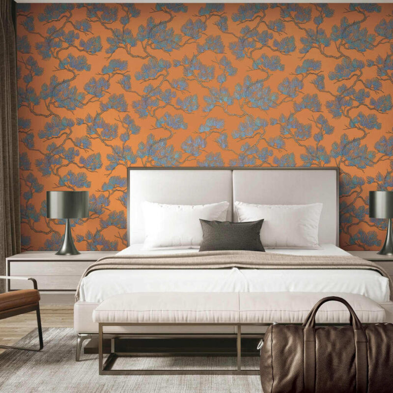Papier peint Motif avec pins Bleu et orange Dutch Wallcoverings