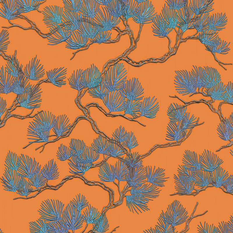 Dutch Wallcoverings - Wallpaper Pine Tree Blue and Orange