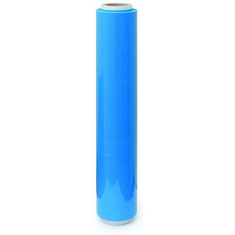 DUVER film estirable azul 500mm. 23micras , Film estirable azul de 50 centímetros de ancho con 2,2 kilogramos de plástico de 23 micras (3kg incluyendo el cilindro de cartón).