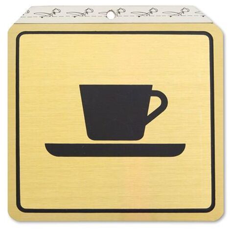 DUVER placa aluminio oro 120x120mm taza , Placa de aluminio con símbolo de café para poner en pared o puerta. Es una placa de aluminio en acabado dorado que representa una taza,