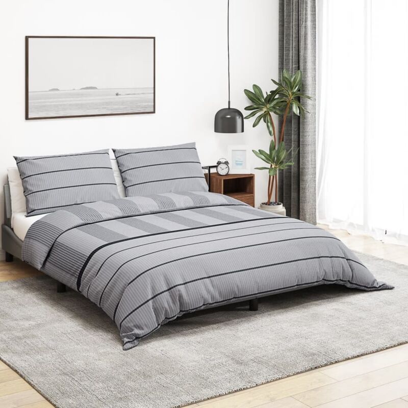 Duvet Cover Set Grey 200x200 Cm Cotton Vidaxl
