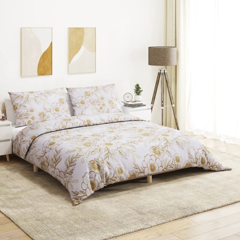 Duvet Cover Set White And Brown 140x200 Cm Cotton Vidaxl