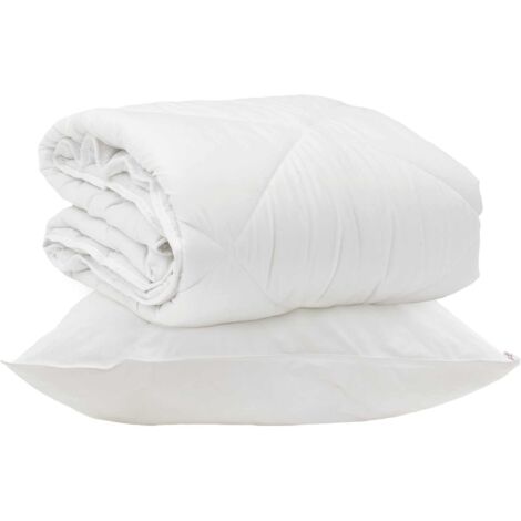 Duvet toutes saisons avec oreiller 2 pcs Blanc Microfibre