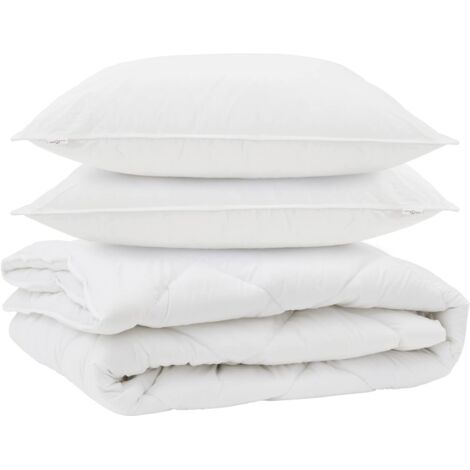 Duvet toutes saisons avec oreiller 3 pcs Blanc Microfibre