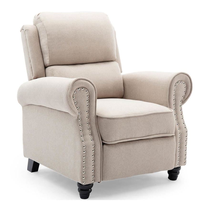 DUXFORD LINEN FABRIC PUSHBACK RECLINER ARMCHAIR SOFA OCCASIONAL CHAIR[Beige,RC1-2070-030-040-BEI,Fabric]
