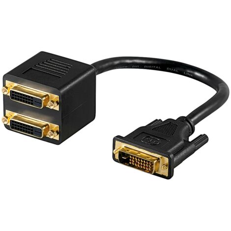 DVI per cavo adattatore, dorato, Spina DVI-D Dual Link (24+1 pin)  2 prese DVI-D Dual-Link (24+1 pin). Lunghezza del Cavo 0.1 m