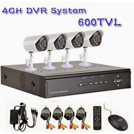 Dvr 4 Canaux + 4 Caméras Infrarouges Led Kit De Surveillance Téléphone Portable