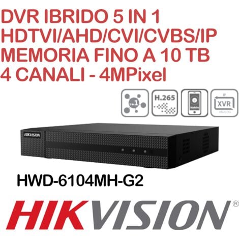 DVR Hikvision Hiwatch HWD-6104MH-G2 4 canali 4 Megapixel ibrido 5 in 1 HDTVI/AHD/CVI/CVBS/IP