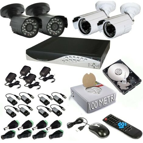 DVR KIT 4 CAMARAS 700 TVL VIDEO VIGILANCIA LAN HD 500GB BALUN SMARTPHONE