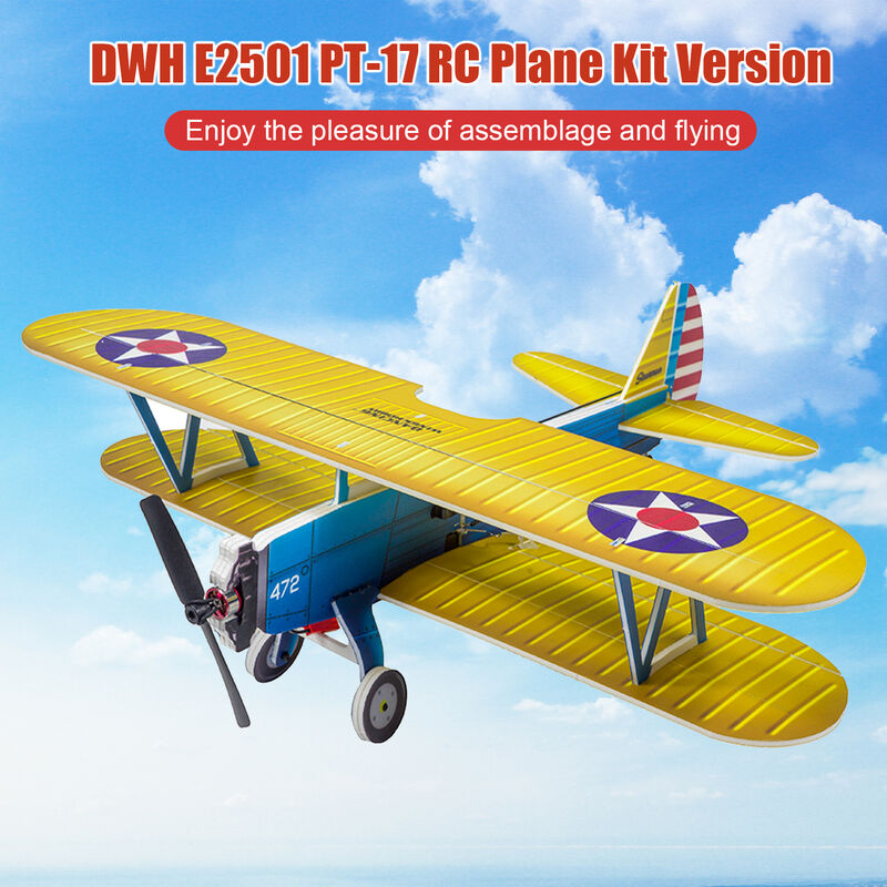 

DWH E2501 PT-17 RC Avion Avion Avion de espuma 450mm Envergadura Juguetes de vuelo al aire libre para adultos Ninos Ninos Modelo de ensamblaje de