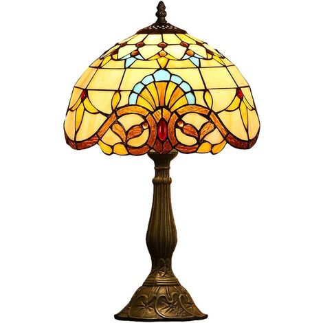DWW 19 pollici di altezza lampade in stile Tiffany Lampada da tavolo grande in stile barocco con paralume in vetro colorato e corpo in resina, lampada d'accento notturna da soggiorno vintage vittoriana