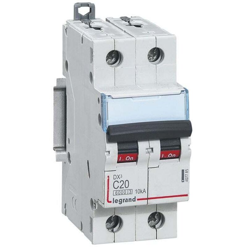Legrand - Disjoncteur DX³6000 10kA arrivée haute et départ bas à vis 2P 230V à 400V - 20A - courbe c - 2 modules - 407785