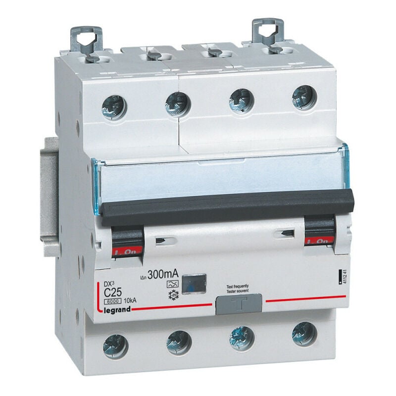 Legrand - Disjoncteur différentiel monobloc DX6000 10kA arrivée haute et départ bas à vis 4P 400V 25A typeA 300mA (411241)