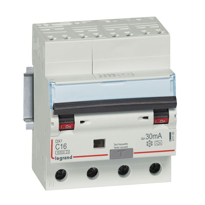 Disjoncteur différentiel monobloc DX³6000 10kA 4 Pôles 400V 16A type a 30mA Legrand 411195