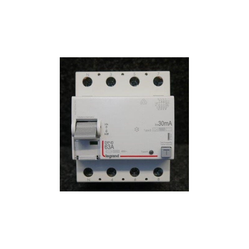 Interrupteur différentiel 63A 4P type b 30mA 230-400V 4 modules arrivée haute et départ bas à vis dx id Legrand