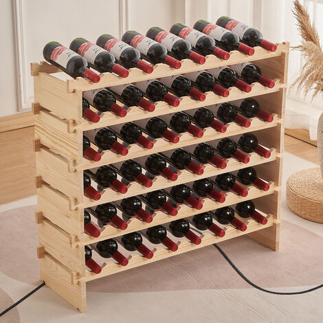 DYHF Scaffale per Vino modulare impilabile a 6 livelli da 48 bottiglie Portabottiglie per Vino in legno Cantinetta Porta Vino in legno massiccio naturale 90x30x81cm Legno colore