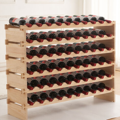DYHF Scaffale per Vino modulare impilabile a 6 livelli da 60 bottiglie Portabottiglie per Vino in legno Cantinetta Porta Vino in legno massiccio naturale 110x30x80.5cm Legno colore